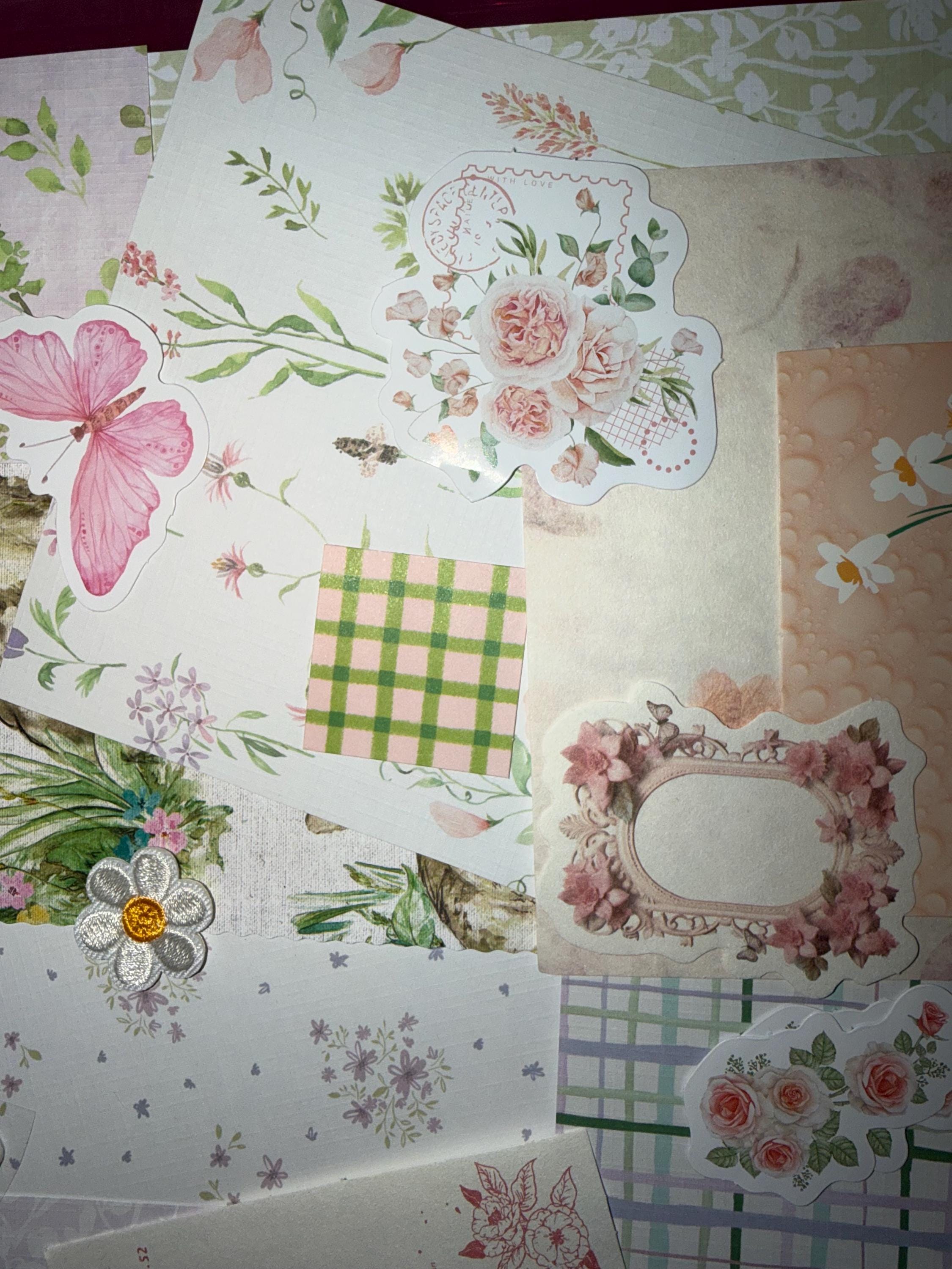 Spring Junk Journal Mystery Pack | Girly Florals Stationery Bundle (25 Pieces)