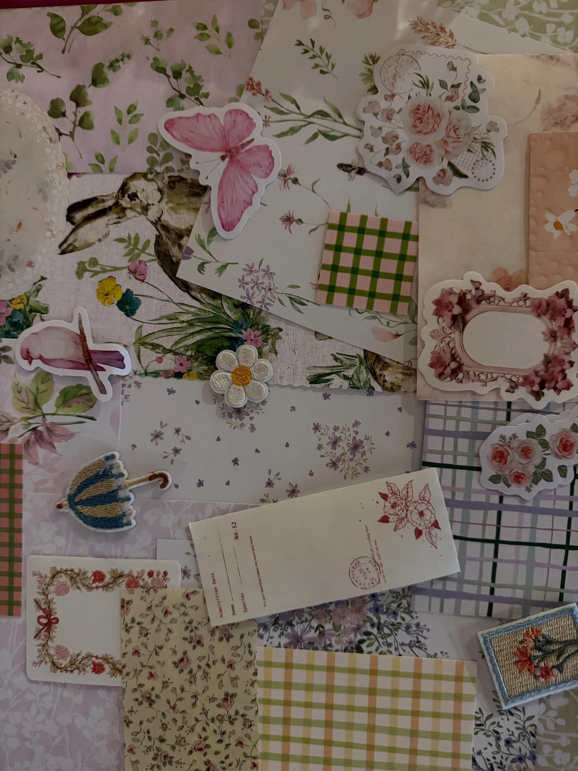 Spring Junk Journal Mystery Pack | Girly Florals Stationery Bundle (25 Pieces)